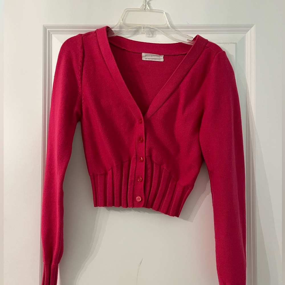 Urban Outfitters hot pink button down cropped sweater